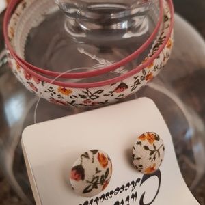 Matching Floral Fabric Bracelets and Earring Set